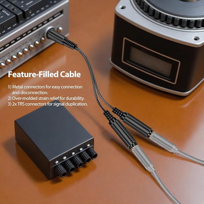 ICESPRING 1/4" 6.35mm Stereo Plug/Male to Dual 1/4" 6.35mm Jack/Female Splitter Adapter Cable Converter 0.6 feet