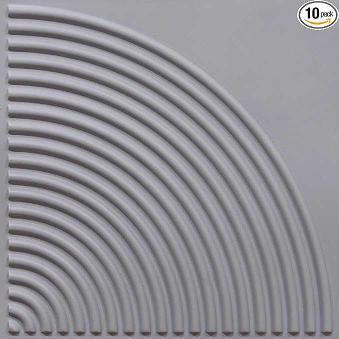 From Plain To Beautiful In Hours 9002 Arc Swell PVC 12 in x 12 in Peel and Stick Wall Panels (Covers / 10 sq.ft), Milky Grey, 10 Piece
