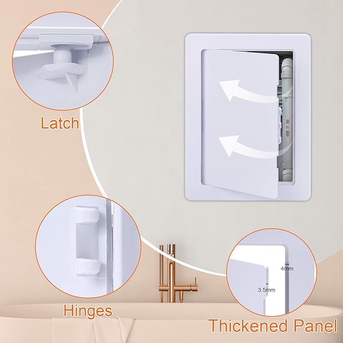 Suteck Plastic Access Panel for Drywall Ceiling 6 x 9 Inch Reinforced Plumbing Wall Access Doors Removable Hinged White