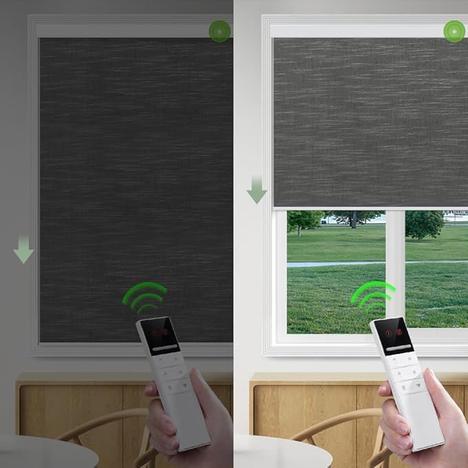 ZSHINE Motorized Blackout Window Blinds Customize Width Remote Control Wireless and Rechargeable Window Roller Shades for, Home, Office, Hotel, Club, Restaurant and Cinema(82028E)