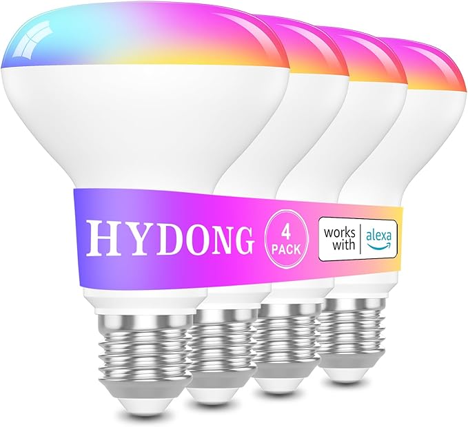 HYDONG Smart Light Bulbs，BR30 Smart Bulbs Compatible with Alexa，Flood Light Bulbs 10W 900LM,RGBCW Color Changing Light Bulb，2.4Ghz WiFi Bulb,APP Dimmable E26 Base,4Pack