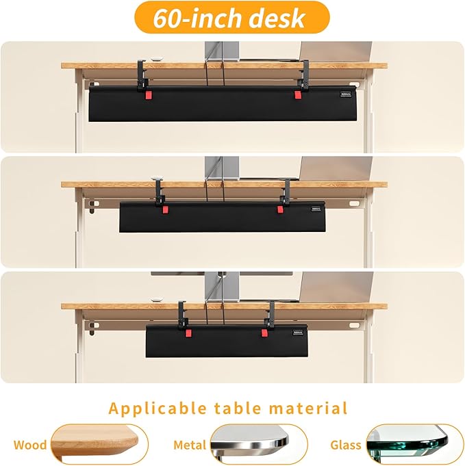 SUREUP9 No Drill Under Desk Cable Management Tray, 28" Cord Organizer with Clamp, Fabric Cable Management for Standing Desks, Ideal for Home & Office - Black