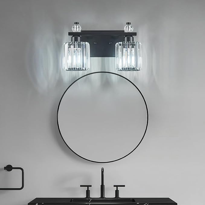 FDPBY Bathroom Vanity Lights 2-Light Sand Black Modern Crystal Vanity Light Fixtures Over Mirror Crystal Bathroom Vanity Lighting Fixtures