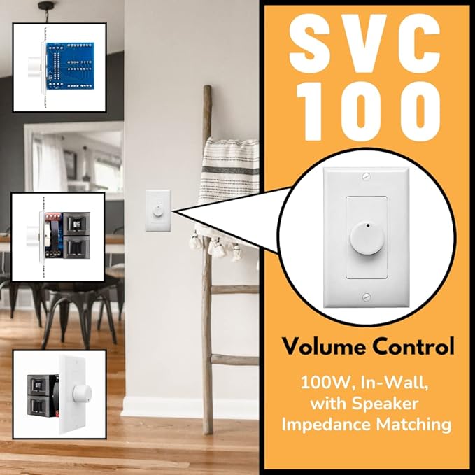 OSD Audio 100W in Wall Volume Control Impedance Matching for Home Speakers, Rotary Knob White SVC100