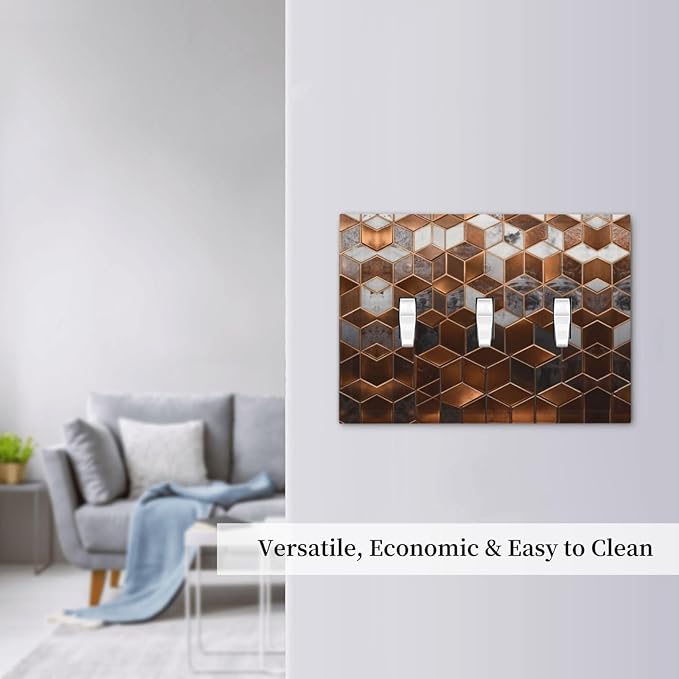 Bvtewkhz Brown Abstract Luxury Modern Geometric Cubic Marble 3 Gang Triple Toggle Decorative Light Switch Covers Electrical Faceplate Switch Plates for Bathroom Kitchen Home