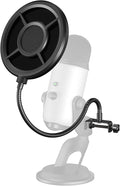 Microphone Pop Filter,Aokeo Mic Mask Shield,Three-layer Wind Pop Screen With Flexible 360° Gooseneck Clip Stabilizing Arm For All Microphone