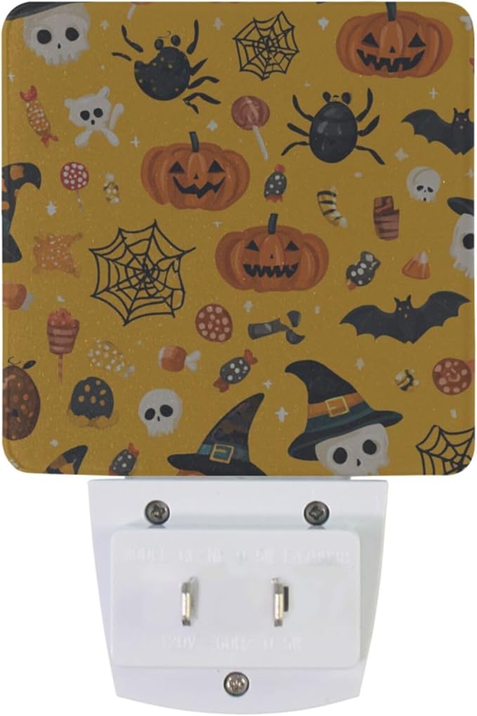 Pigsaly Led Night Light Cute Halloween Pumpkin Witch Hat Bat Skull Spider Web Candy Night Light Plug in Wall Lamp Smart Dusk to Dawn Sensor Nightlight Led Lamp Energy Saving Lights Gift for Kids Roo