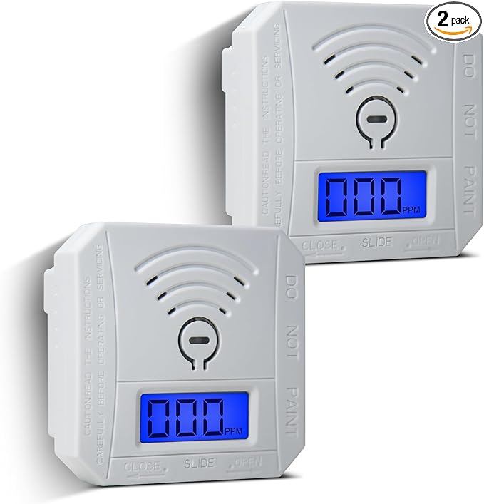 TALLPOWER Carbon Monoxide Detector,CO Gas Monitor Alarm,CO Sensor with LCD Digital Display and Sound Warning,CO Alarm with Sensitive CO Sensor,Battery Powered,for Home,Bedroom,Warehouse(2 Packs)