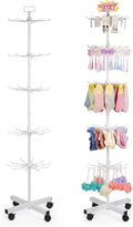 Exttlliy 5-Tier Metal Spinning Display Stand Rack with Wheels, Keychain Jewelry Stocking Hat Display Stand, White