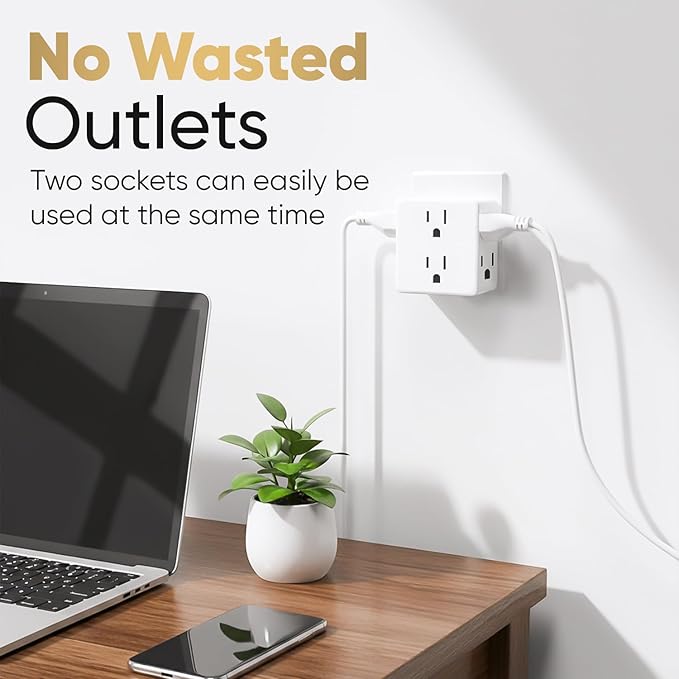 Multi Plug Outlet Splitter, Unidapt Multiple Outlets Extender Adapter with 6 AC Power Socket, Side Splitter Box, Wall Tap Plug Expander for Home Hotel Office Dorm Essentials 1-Pack, White