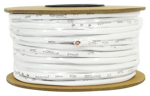 Rockville CL16-100-2 CL2 Rated 16 AWG 100' Speaker Wire, In-Wall and Ceiling Use, 2 Conductor, Oxygen-Free Copper, High Strand Count, Perfect for 70V/100V Home and Commercial Audio Installs