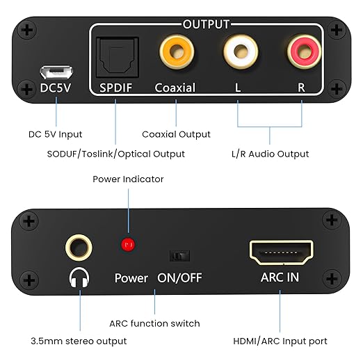 192KHz HDMI ARC to Optical Audio Adapter Analog RCA Audio Converter ARC Input Optical SPDIF Coaxial 3.5mm R/L Stereo Extractor Splitter for HDTV