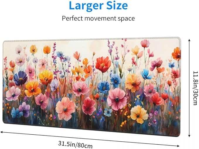 CANFLASHION Desk Pad,Office Desk Mat 31.5"×11.8" Large Gaming Mouse Pad,Durable Extended Computer Mouse Pad,Waterproof Thick Big Mouse Pads with Non-Slip Rubber Base Office Home Watercolor Wild Flower