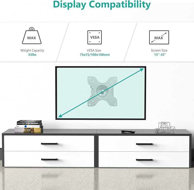 WALI TV Wall Mount Articulating LCD Monitor Full Motion 15 inch Extension Arm Tilt Swivel for Most 13 to 32 inch LED TV Flat Panel Screen with Mounting Holes up to 100x100mm (1330LM-W), White