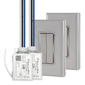 RunLessWire 3-Way Fan & Light Battery-Free DIY Kinetic Wireless Light Switch Kit for Bathrooms & Ceiling Fans: 2 Dual Remote Switches, Both Control 2 5A On/Off Receivers Separately – Gray