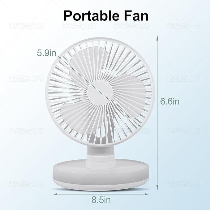 MAWFOZIN Small Desk Fan With Night Light, Auto Oscillating Table Fan With 3000mAh Rechargeable Battery, USB Personal Fan With 4 Speeds Wind, Adjustable Fan For Home, Office Bedroom, Camping (white)