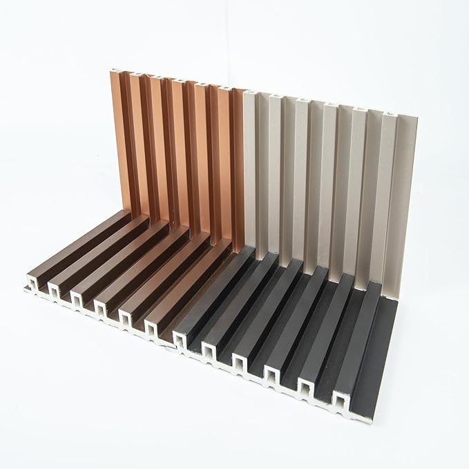 Art3dwallpanels Slat Wall Paneling, 4 Pack Glossy Metal Finish WPC Soundproof 3D Wall Panels for Interior Wall Decor, Fluted Textured Panel Wall Slats, Sample
