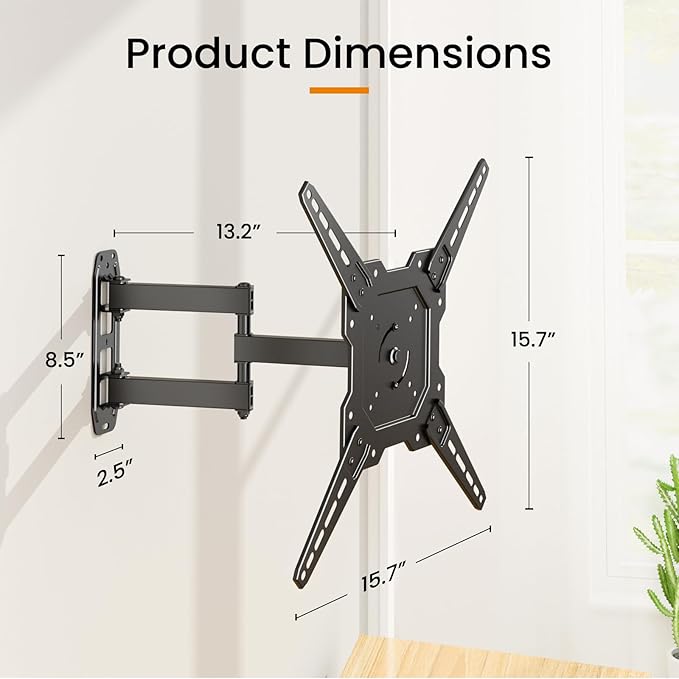 Full Motion TV Wall Mount for 23-55'' Flat & Curved TVs and Screen, Rotation Swivel & Tilt Articulating Wall Mount Bracket with Cable Storage for Corner Motorhome VESA 400x400 Max Load 67 lbs