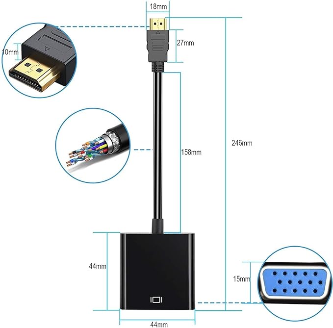 HDMI to VGA Adapter 20 Pack, Gold-Plated HDMI to VGA Converter (Male to Female), Compatible for Computer, Laptop, PC, Monitor, Projector, HDTV, Chromebook, Raspberry Pi, Roku, Xbox and More