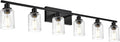WINSHEN 6-Light Seeded Glass Vanity Light Fixtures in Matte Black Finish, 45.3 Inches Length Modern Bathroom Wall Lighting Over Mirror Wall Mount Lights