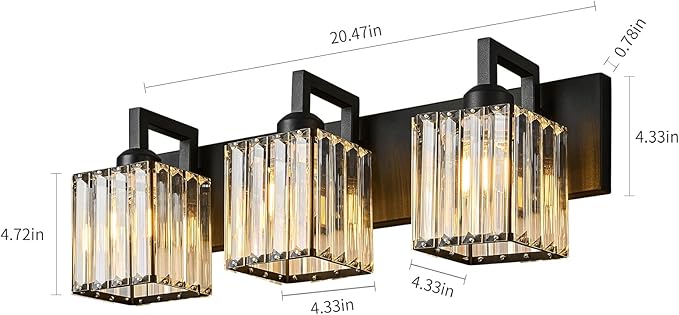 FDPBY Modern Bathroom Vanity Light 3-Lights Black Crystal Wall Lamp Bathroom Modern Crystal Vanity Lighting