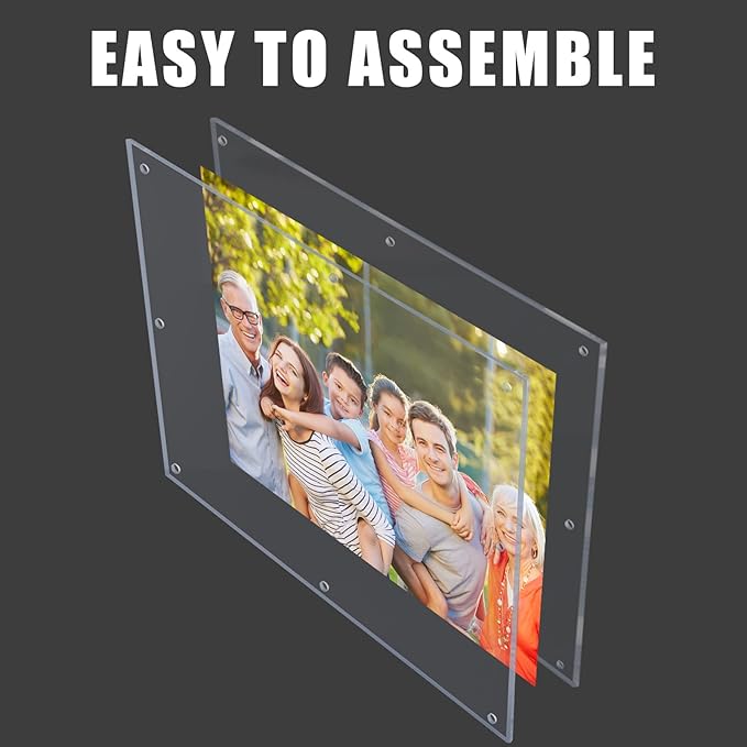 Kalami 18x24 Picture Frame Wall Mount Self Adhesive, Clear Acrylic No Drill Floating Frameless Poster Frame for Family Photo Oil Paintings Maps or Other Artworks, Full Frame Size 21x25