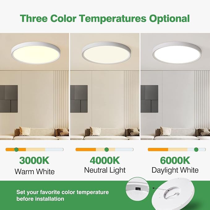 4PK 15.8 Inch LED Flush Mount Ceiling Light, 32W, 3480LM, 3000K/4000K/6000K CCT Selectable, Round Flat Panel Light Low Profile Ceiling Light Fitures for Hallway, Kitchen, Bedroom, Laundry Room