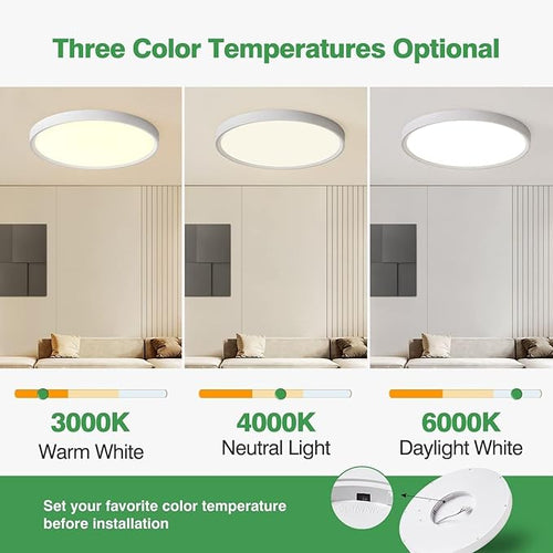 4PK 15.8 Inch LED Flush Mount Ceiling Light, 32W, 3480LM, 3000K/4000K/6000K CCT Selectable, Round Flat Panel Light Low Profile Ceiling Light Fitures for Hallway, Kitchen, Bedroom, Laundry Room