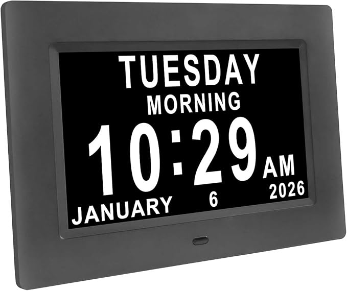Jaihonda Dementia Clocks for Seniors,7 Inch Clock with Day and Date for Elderly,12 Alarms Option,Auto Dimmable,Large Display Digital Clock with Large Number