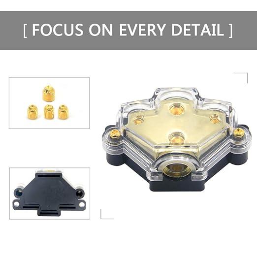 RKURCK 3 Way Power Distribution Block, 0/2/4 AWG Gauge in, 4/8 Gauge Out, Car Audio Stereo Amp Distribution Connecting Block for Audio Splitter (1 in 3 Out)