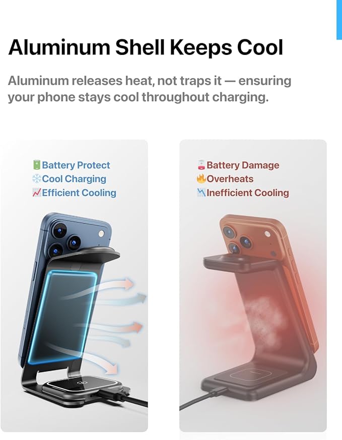 Intoval Aluminum 3 in 1 Wireless Charging Station for iPhone 17 16 15 14 13 12 11 Pro Max XR, Wireless Charger for Apple Watch 11 10 9 8 7 Ultra SE 3 2, Phone Charger for AirPods 4 Pro 2 3 (Desert)