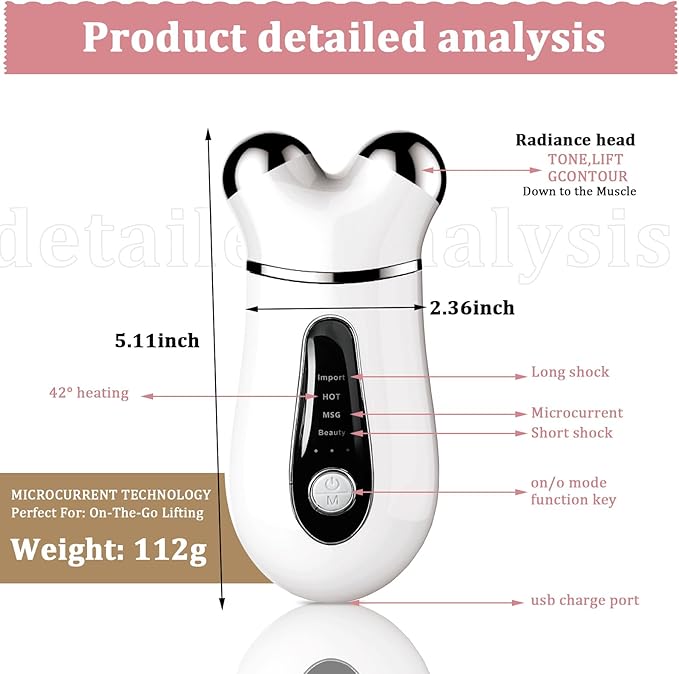 Microcurrent Face Device, USB Micro Current Faci-al Shaping Tool for Facial Wrinkle Removal and Anti-Aging，Mini Microcurrent Face Lift Device for Face Lifting and Facial Sculpting (White)