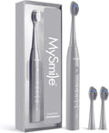 MySmile DY156 Electric Toothbrush for Adults, Rechargeable Sonic Battery Toothbrush Portable with 3 Brush Heads, 2 Mins 5 Modes Smart Timer, 45000VPM, One Charge for 60 Days – Gray