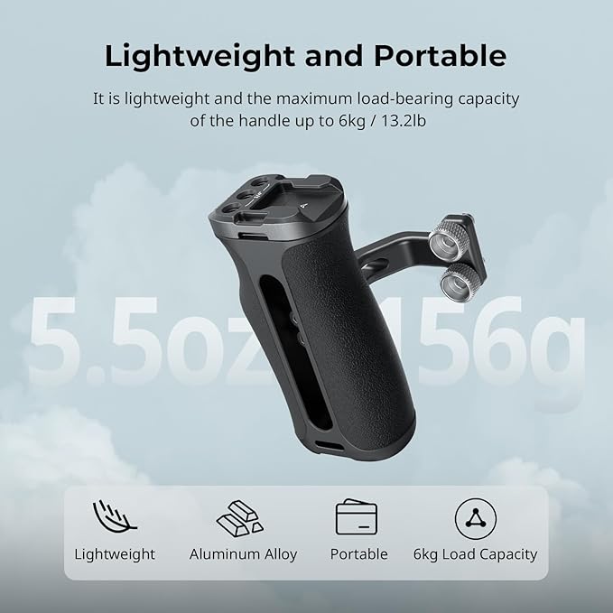 SmallRig Mini Side Handle with 1/4" -20 Screws for Camera Cage, Up and Down Adjustable, for Left or Right Hand, Ergonomic Camera Handle with Built-in Cold Shoe and Threaded Hole - 4756