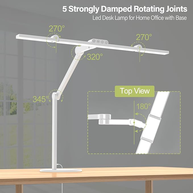 Micomlan Led Desk Lamp with Atmosphere Lighting, Rotatable Tall Architect Desk Lamp for Home Office with Swing Arm, 24W Bright Auto Dimming Adjustable Computer Light with Base for Table