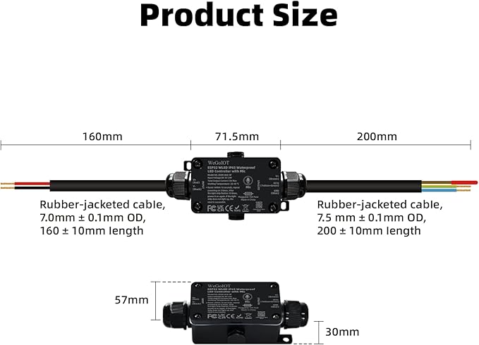 WeGoIOT Waterproof ESP32 WLED Controller with Mic , Project for Pool Boat Landscape Outdoor Lights IP65 Dynamic RGB IC DIY Lighting WiFi APP Control for WS2812B DC5-24V RGBW LED Controller (1 Channel)