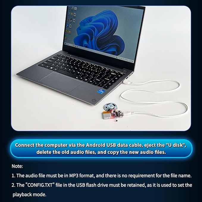 Voice Module,MP3 Music Sound Chips, 16MB Sound Module for Crafts, Christmas, New Year Greeting Cards, Box with Speaker Lithium Battery Powered and USB Cable. (JR-JX7004-Magnet-2P)