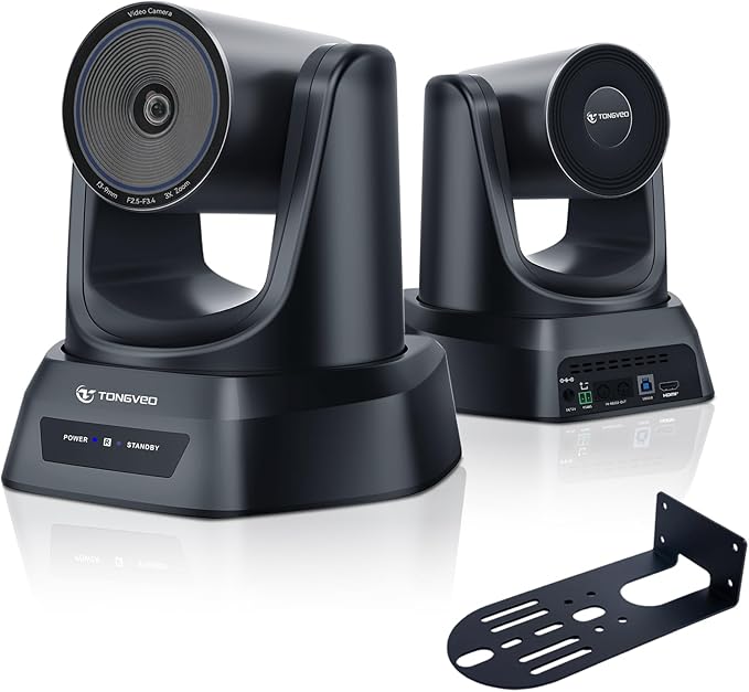 TONGVEO 3X Optical Zoom PTZ Camera AI Auto-Tracking HDMI USB 3.0 1080P 60fps Wide-Angle for Video Conference Business Meeting Live Streaming Online Learn with Zoom YouTube Teams OBS and More
