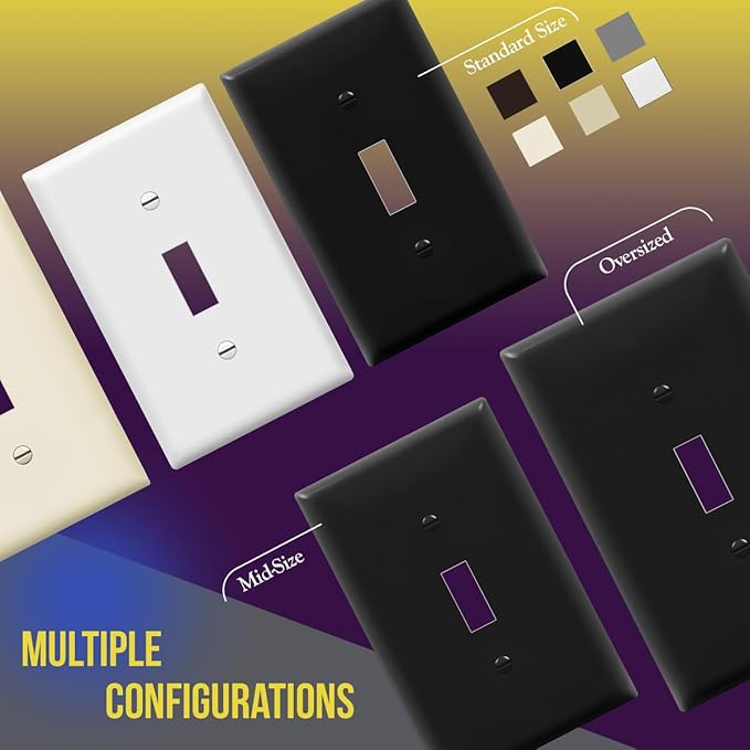 ENERLITES Double Toggle Switch Cover, Two Gang Light Switch Wall Plate, Standard Size 2-Gang 4.5" x 4.5", Unbreakable Polycarbonate Thermoplastic, UL Listed, 8812-BK-5PCS, Black (5 Pack)