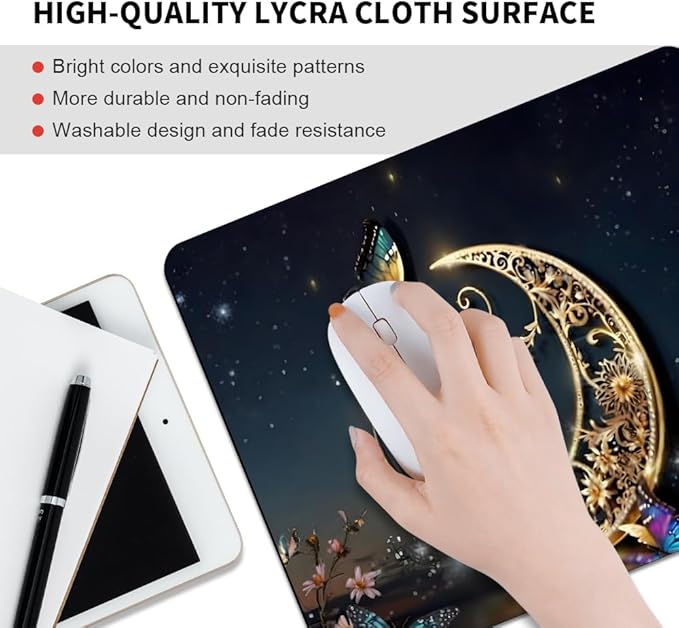 Golden Retro Fantasy Starry Moon Butterfly Square Mouse pad, Texture, Waterproof, Anti Slip Rubber Base, Computer Mouse pad