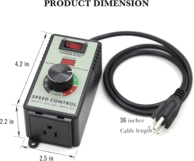 ZOWZEA AC Motor Variable Speed Controller 120V 15A 4000W with Overload Protection Switch