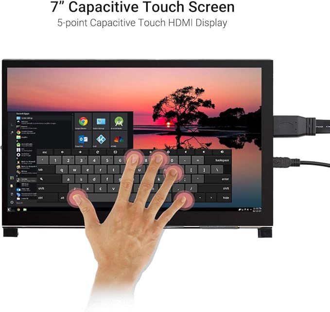 ELECROW 7 Inch Touchscreen Monitor for Raspberry Pi - 1024x600 IPS Capacitive Touch Screen HD Mini LCD Display with Stand Compatible with Raspberry Pi 5/4B/3B+/3B, BB Black, Win11/10/8/7, Driver Free