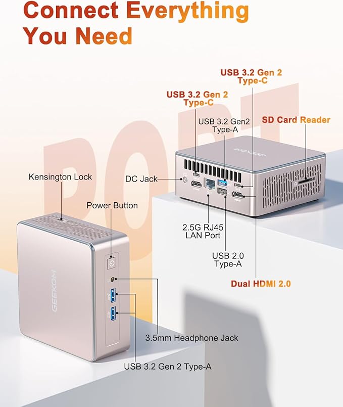 GEEKOM A5 Mini PC with AMD Ryzen 5 7430U, 3-Year Coverage, 16GB RAM(Upgradable, Not LPDDR)&512GB M.2 NVMe SSD, Windows 11 Pro Desktop Computer Support 8K/Wi-Fi 6/BT 5.2/USB 3.2/SD Slot/6x USB