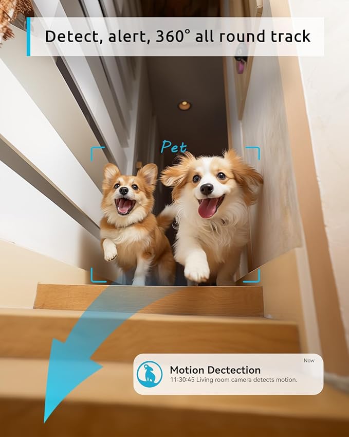 blurams 5G Pet Camera 2K, 360° PTZ Dog Camera with Phone App, Indoor Cameras for Home Security w/Dual-Band WiFi6, 2-Way Audio, Motion Tracking, Color/IR Night Vision, Siren, Cloud&SD
