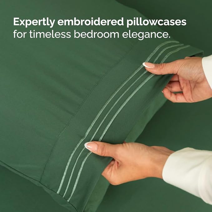 Full XL Bed Sheet Set - 4 Piece Extra Long Extended Full XL Sheets - Ultra-Soft, Breathable & Cooling - Fits 8” to 16" Mattress w/ Deep Pockets - 54" x 80" - Wrinkle & Fade Resistant - Emerald Green