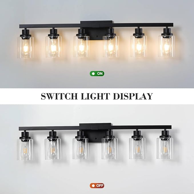 DIKAIDA 6-Light Black Vanity Lights 38'' Modern Bathroom Vanity Lighting Fixtures Above Mirror， Industrial Matte Bathroom Light Fixtures, Bath Wall Light Fixtures, Black Wall Sconces
