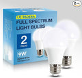 LQ BSDERA 2PK Full Spectrum Light Bulbs, 9W, 6000K Natural Light That Mimic Sunlight, Boosts Mood, Energy, Focus, A19, Sunlike Happy Light Bulbs with E26/27 Base for Most Lamps