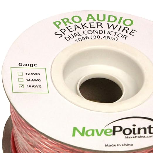 NavePoint 100ft in Wall Audio Speaker Cable Wire CL2 16/2 AWG Gauge 2 Conductor Bulk Clear