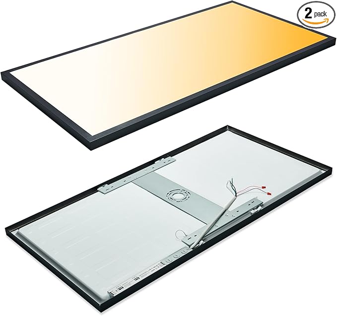 Mcacggo Black 2x4 FT LED Flat Panel Light Surface Mount 2 Pack, 0-10V Dimmable, 5000K-4000K-3000K & 30W-40W-50W Selectable, Flush Mount Ceiling Lights 24x48 inch, ETL Listed, 100-277V