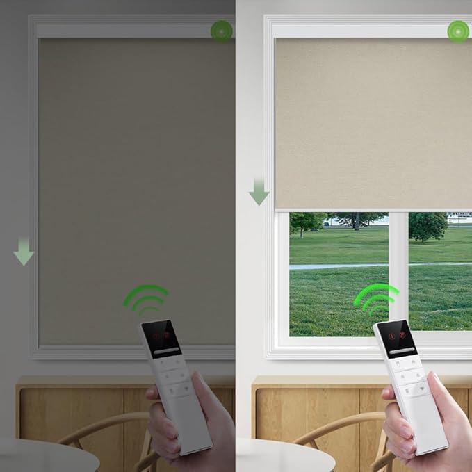 ZSHINE Motorized Blackout Window Blinds Customize Width Remote Control Rechargeable Motor Roller Shades for Windows, Home, Office, Hotel, Club, Restaurant(82026C)…
